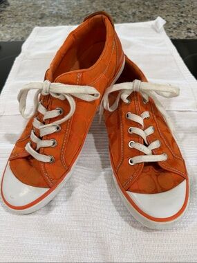 Coach Barrett Orange Signature Canvas Low-Top Sneakers A1076 Sz 10M